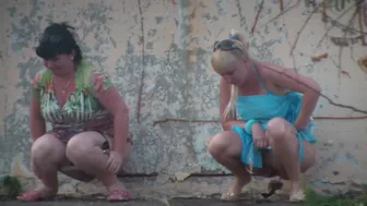 2 Russian women peeing behind shed, Piss Voyeur (various), PissRIP