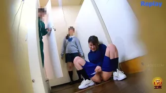 EE-706 04 Pee emergency by schoolgirls in line in front of the toilet, JAV Collection, PissRIP