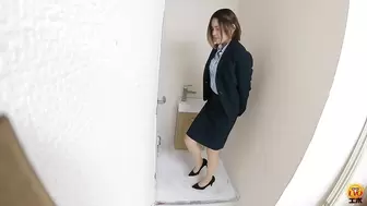 EE-777 03 Office lady’s slight leak and emergency toilet rush.