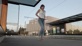 Wet Jeans at Tram Stop