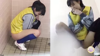 SL-082 01 Schoolgirls club activities Leaking or urinating in front of a sealed toilet