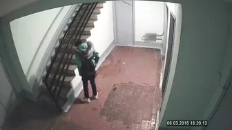 Russian teen peeing in stairwell