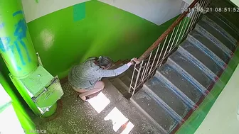 Drunk girl pisses in stairwell, PeeInDetail, PissRIP