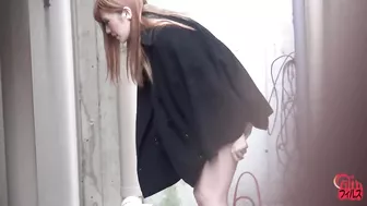 FF-115 Concrete pissing. Outdoor pee splashing by beautiful girls. #3